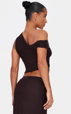 Dark Brown Soft Touch Sleeveless Asymmetric Top