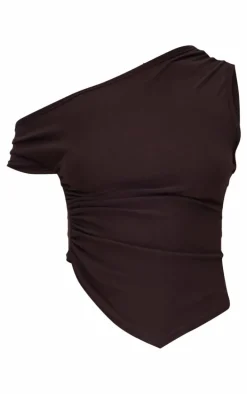 Dark Brown Soft Touch Sleeveless Asymmetric Top