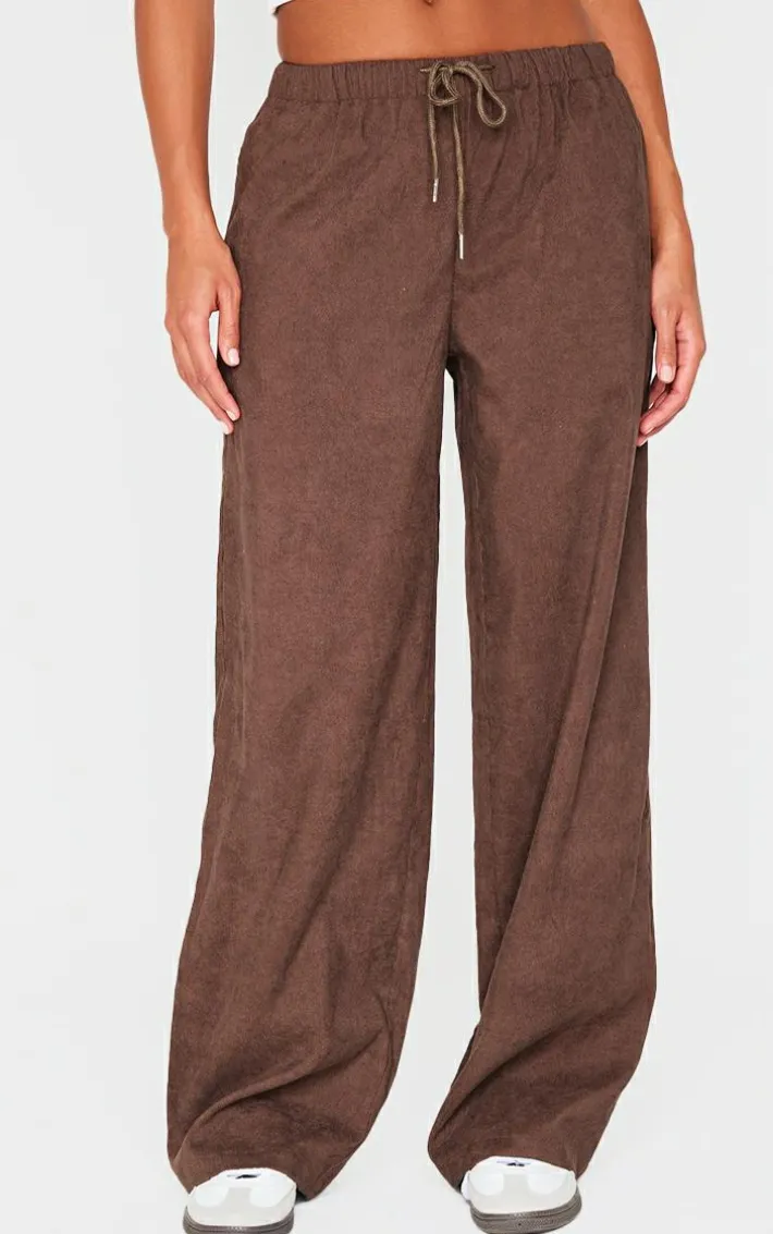 Dark Chocolate Cord Tie Waist Low Rise Pants