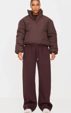 Dark Chocolate High Neck Cropped Puffer Jacket