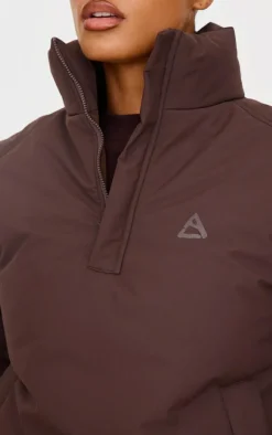 Dark Chocolate High Neck Cropped Puffer Jacket