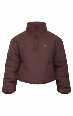 Dark Chocolate High Neck Cropped Puffer Jacket
