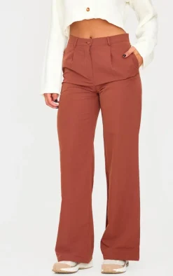 Dark Chocolate Peach Skin Straight Leg Pants