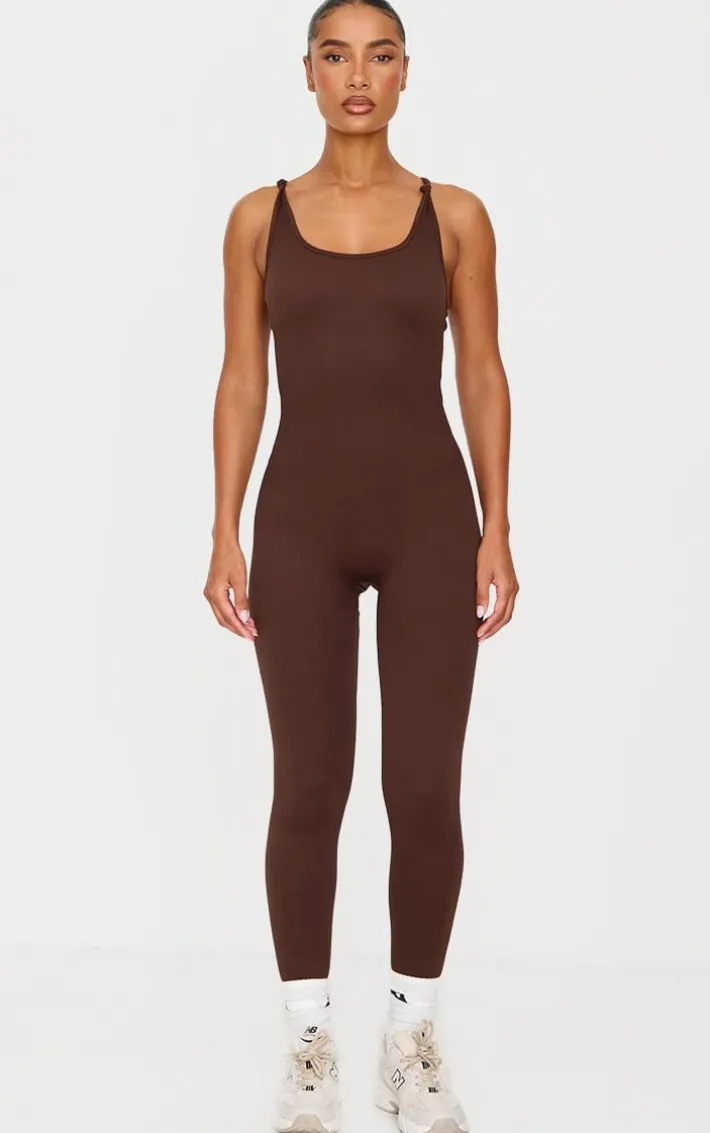 Dark Chocolate Seamless Rib Knot Detail Unitard