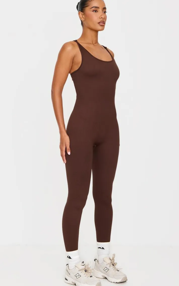 Dark Chocolate Seamless Rib Knot Detail Unitard