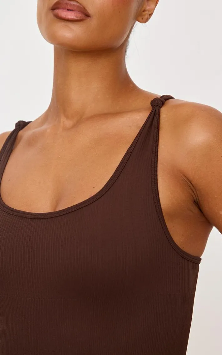 Dark Chocolate Seamless Rib Knot Detail Unitard