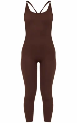 Dark Chocolate Seamless Rib Knot Detail Unitard