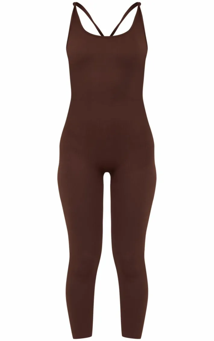 Dark Chocolate Seamless Rib Knot Detail Unitard