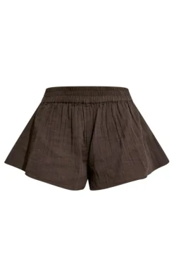 Dark Chocolate Soft Crinkle Cotton Floaty Beach Shorts
