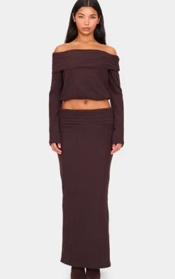 Dark Chocolate Soft Rib Fold Over Maxi Skirt