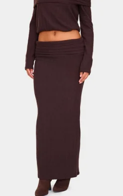 Dark Chocolate Soft Rib Fold Over Maxi Skirt