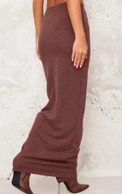 Dark Chocolate Textured Jersey Low Rise Midaxi Skirt