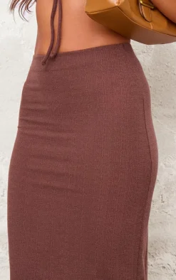 Dark Chocolate Textured Jersey Low Rise Midaxi Skirt