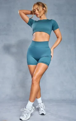 Dark Green Basic Seamless Cropped T-shirt