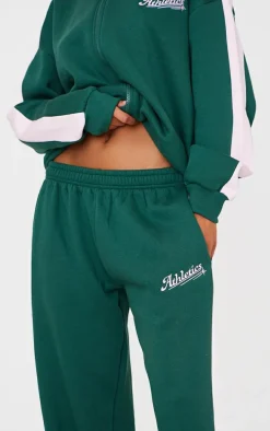 Dark Green Embroidered Athletics Contrast Panel Wide Leg Sweatpants