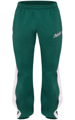 Dark Green Embroidered Athletics Contrast Panel Wide Leg Sweatpants