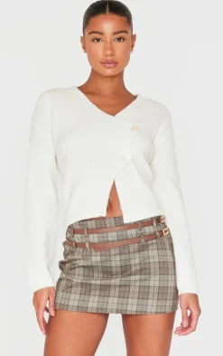 Dark Green Plaid Printed Double Belt Tailored Mini Skirt