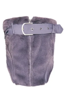 Dark Grey Fur Buckle Zip Detail Corset
