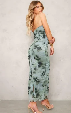 Dark Grey Printed Bandeau Cut Out Maxi Dress