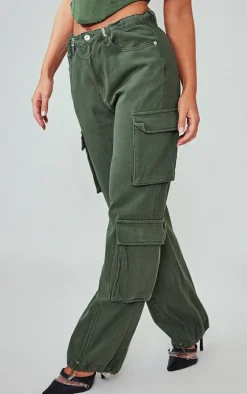 Dark Khaki Cargo Pocket Toggle Hem Jeans