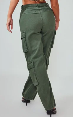 Dark Khaki Cargo Pocket Toggle Hem Jeans