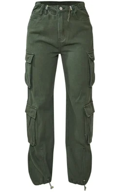 Dark Khaki Cargo Pocket Toggle Hem Jeans
