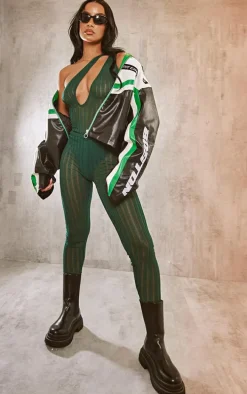 Dark Khaki Ladder Sheer Knit Leggings