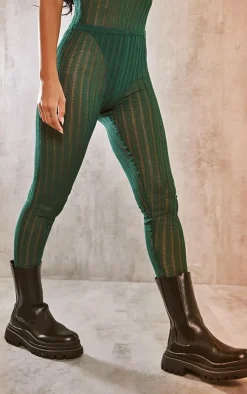Dark Khaki Ladder Sheer Knit Leggings