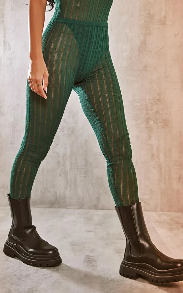Dark Khaki Ladder Sheer Knit Leggings