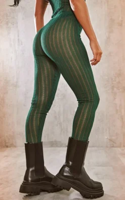 Dark Khaki Ladder Sheer Knit Leggings