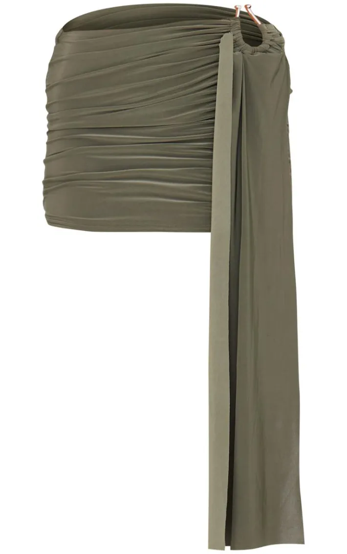Dark Khaki Slinky Jersey Draped Mini Skirt