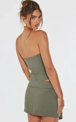Dark Khaki Stretch Woven Longline Bandeau