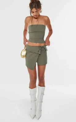 Dark Khaki Stretch Woven Longline Bandeau