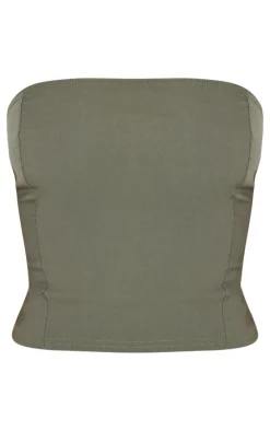 Dark Khaki Stretch Woven Longline Bandeau