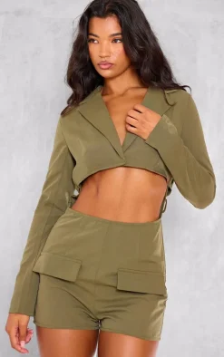 Dark Khaki Tailored Woven Long Sleeve Romper