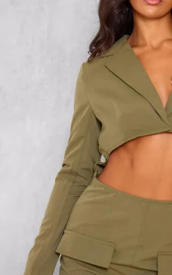 Dark Khaki Tailored Woven Long Sleeve Romper