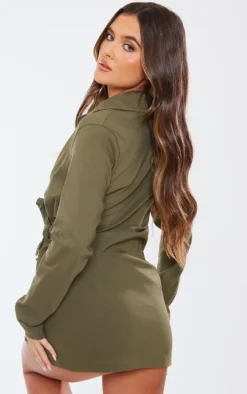 Dark Khaki Utility Pocket Detail Tie Cargo Dress