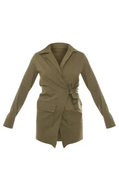 Dark Khaki Utility Pocket Detail Tie Cargo Dress