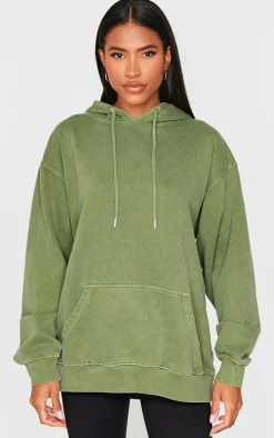 Dark Khaki Washed Oversized Hoodie