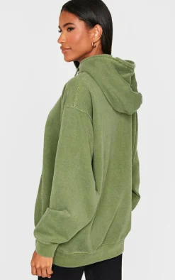 Dark Khaki Washed Oversized Hoodie