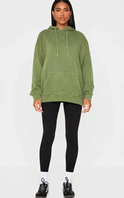 Dark Khaki Washed Oversized Hoodie