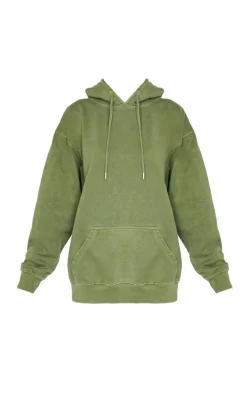 Dark Khaki Washed Oversized Hoodie