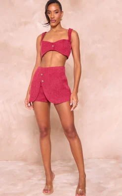 Dark Red Boucle Button Detail Bralet