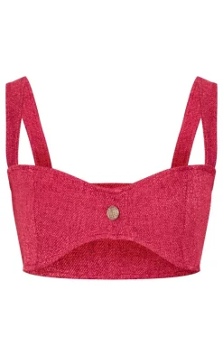 Dark Red Boucle Button Detail Bralet