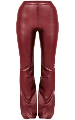 Dark Red Faux Leather High Waisted Flared Pants