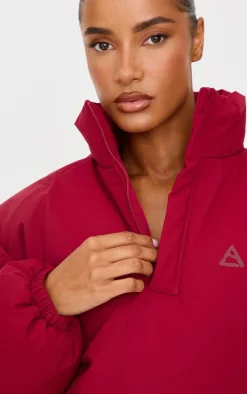 Dark Red High Neck Cropped Puffer Jacket
