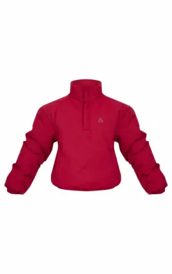 Dark Red High Neck Cropped Puffer Jacket