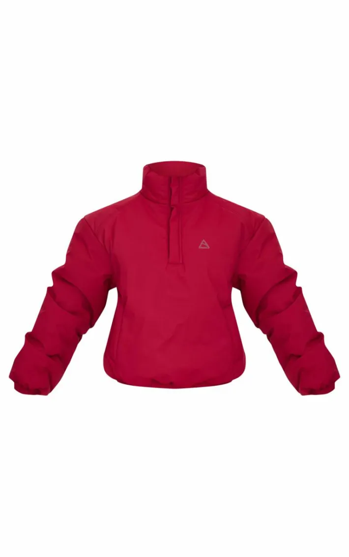 Dark Red High Neck Cropped Puffer Jacket