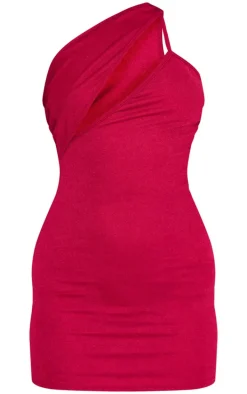 Dark Red One Shoulder Cut Out Strap Detail Bodycon Dress