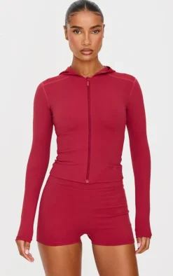 Dark Red Sculpt Hooded Gym Jacket